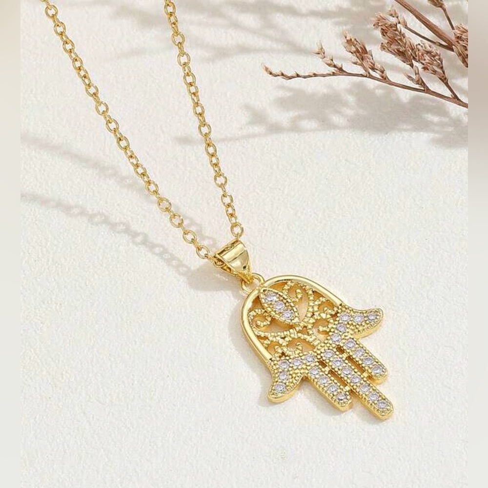New Turkish Hamsa Hand Gold Plated Protection Pendant Charm Necklace - Picture 5 of 15